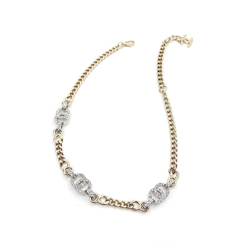 18K Crystal  Chanel Chain Links Choker Necklace