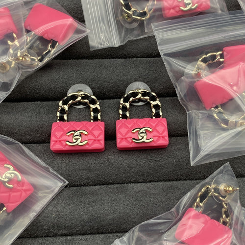 18K Classic Pink  Chanel Bag Earrings