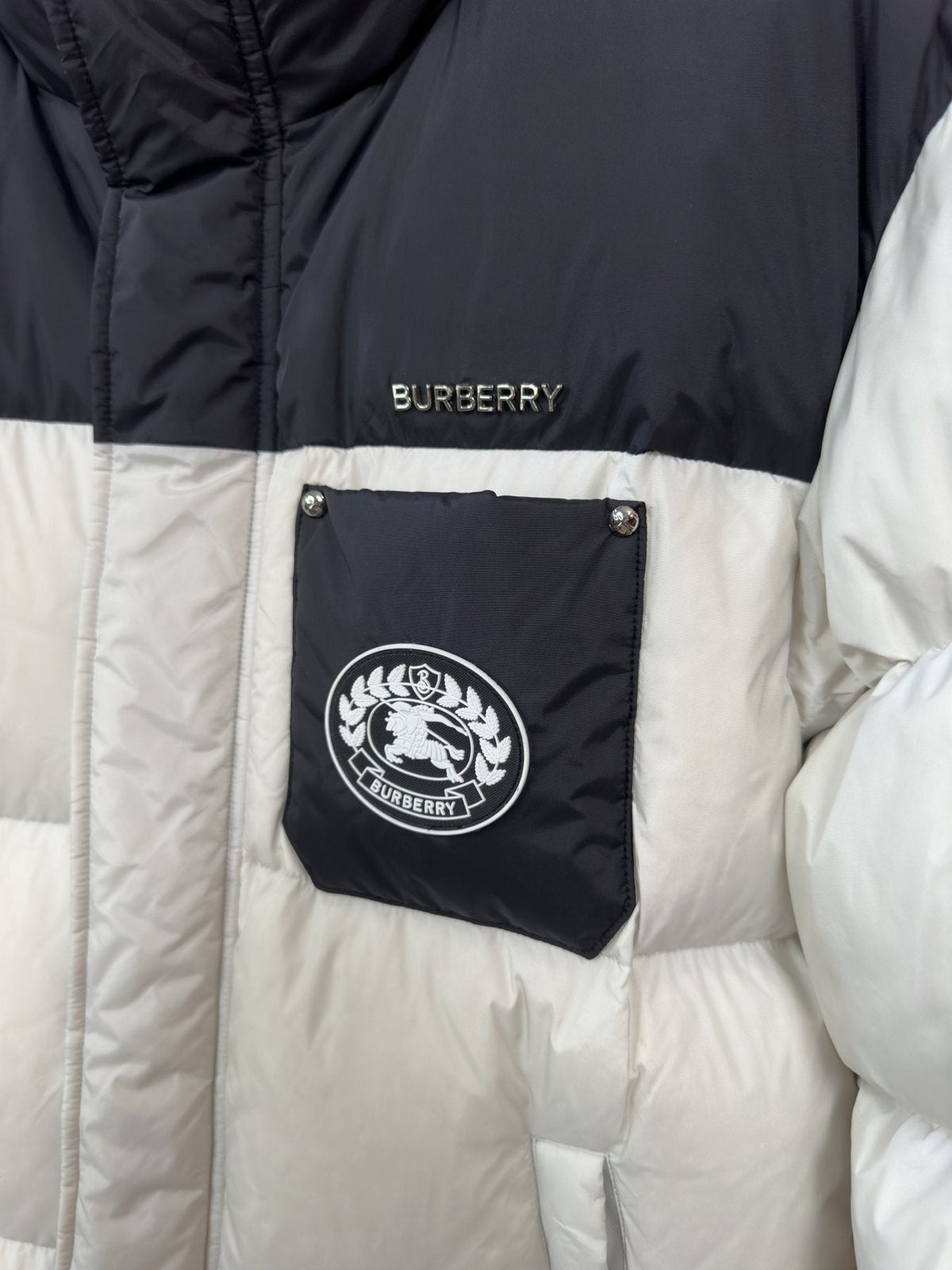 Burberry Color-Block Quilted Puffer Jacket — detail