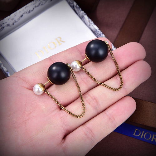 18K Dior Tribales Black Resin Pearl Earrings