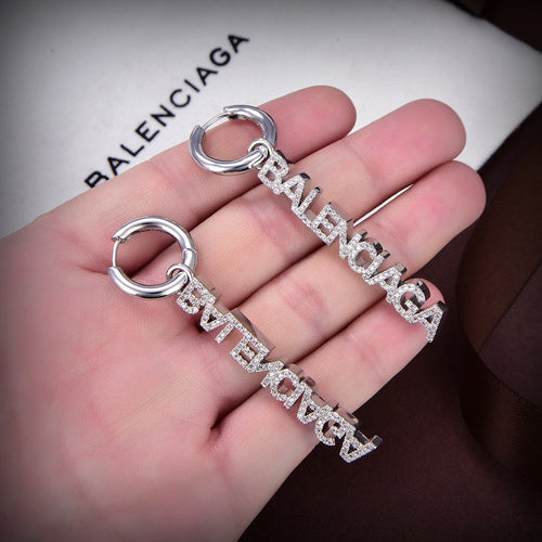 18K Balenciaga Typo Mirror Hoop Crystals Earrings